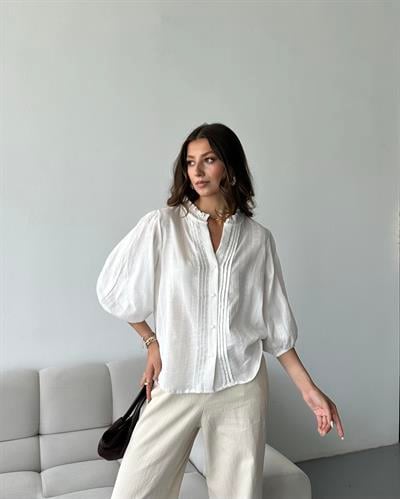 NERVÜR DETAYLI BALON KOL GÖMLEK - EKRU