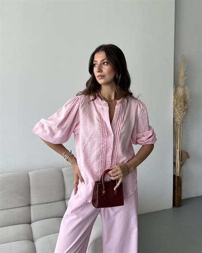 NERVÜR DETAYLI BALON KOL GÖMLEK - PEMBE