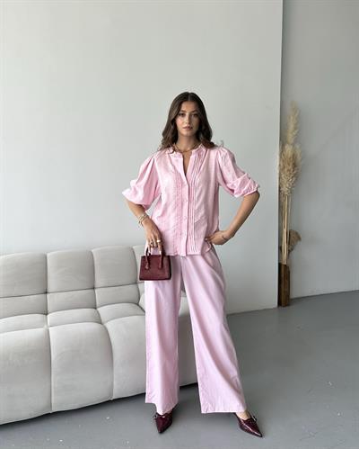 NERVÜR DETAYLI BALON KOL GÖMLEK - PEMBE