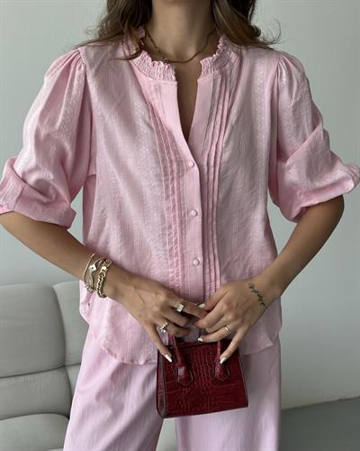 NERVÜR DETAYLI BALON KOL GÖMLEK - PEMBE