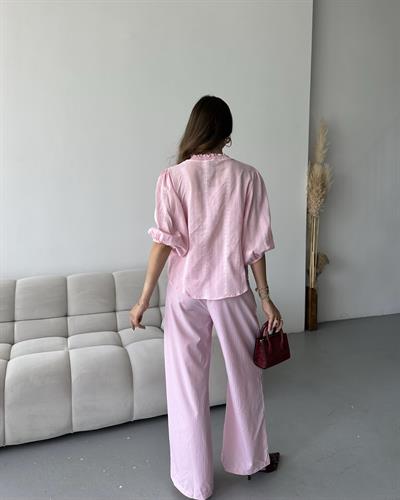 NERVÜR DETAYLI BALON KOL GÖMLEK - PEMBE