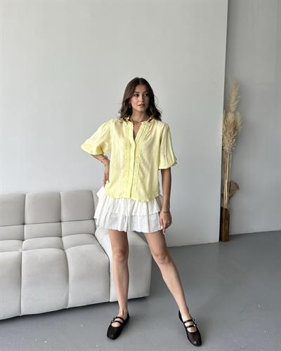 NERVÜR DETAYLI BALON KOL GÖMLEK - SARI 