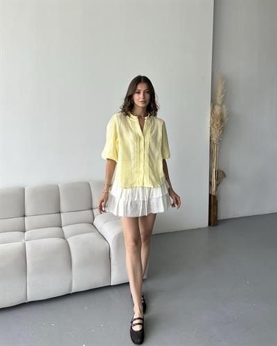 NERVÜR DETAYLI BALON KOL GÖMLEK - SARI 