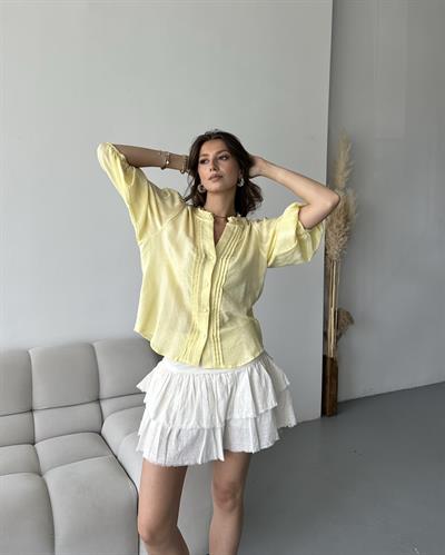 NERVÜR DETAYLI BALON KOL GÖMLEK - SARI 