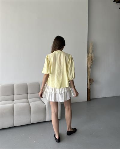 NERVÜR DETAYLI BALON KOL GÖMLEK - SARI 