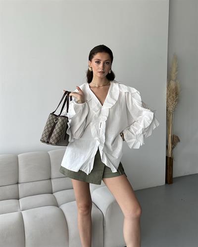 ÖNÜ FIRFIR DETAYLI GÖMLEK - BEYAZ