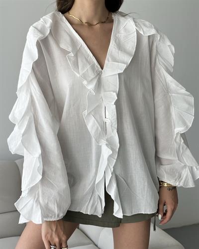 ÖNÜ FIRFIR DETAYLI GÖMLEK - BEYAZ