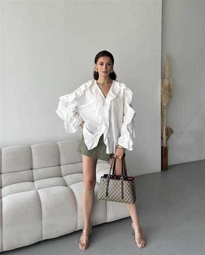 ÖNÜ FIRFIR DETAYLI GÖMLEK - BEYAZ