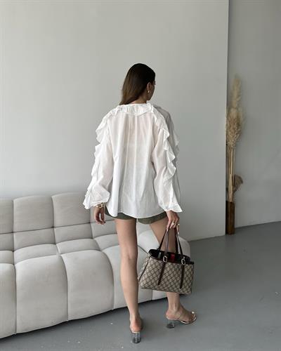 ÖNÜ FIRFIR DETAYLI GÖMLEK - BEYAZ