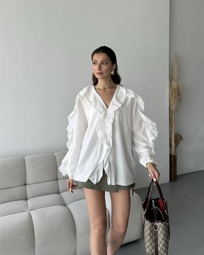 ÖNÜ FIRFIR DETAYLI GÖMLEK - BEYAZ