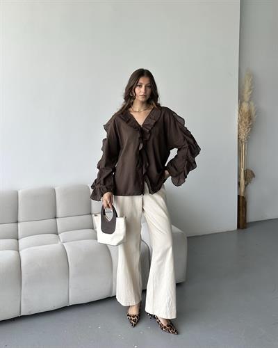 ÖNÜ FIRFIR DETAYLI GÖMLEK - KAHVE