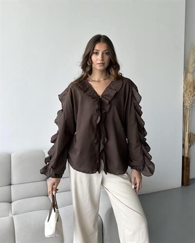 ÖNÜ FIRFIR DETAYLI GÖMLEK - KAHVE