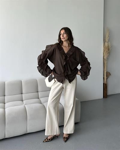 ÖNÜ FIRFIR DETAYLI GÖMLEK - KAHVE