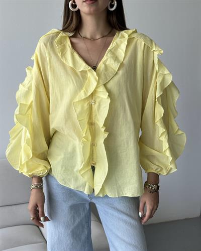 ÖNÜ FIRFIR DETAYLI GÖMLEK - SARI 