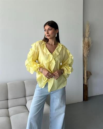 ÖNÜ FIRFIR DETAYLI GÖMLEK - SARI 