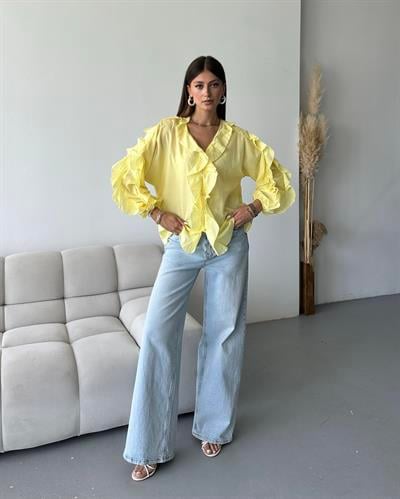 ÖNÜ FIRFIR DETAYLI GÖMLEK - SARI 