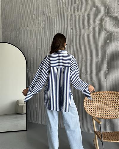 OVERSİZE ÇİZGİLİ GÖMLEK - SAKS 