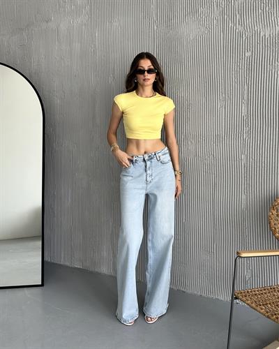 PAMUK VE MODAL KARIŞIMLI CROP TOP - SARI