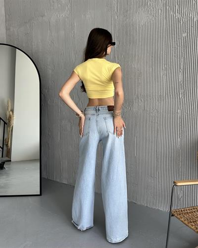 PAMUK VE MODAL KARIŞIMLI CROP TOP - SARI