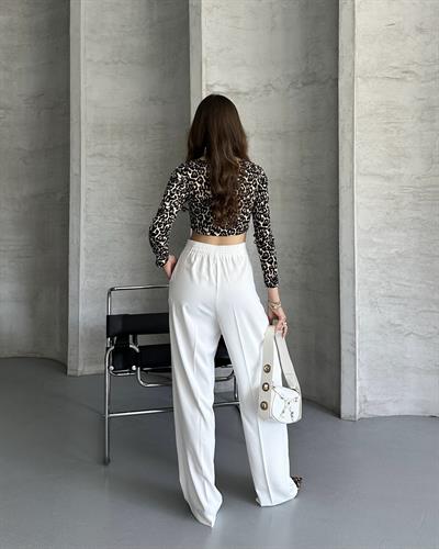 PİLELİ PALAZZO PANTOLON - BEYAZ