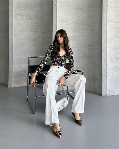 PİLELİ PALAZZO PANTOLON - BEYAZ