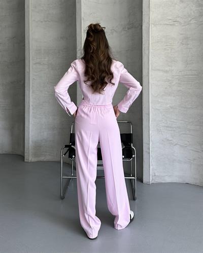 PİLELİ PALAZZO PANTOLON - PEMBE