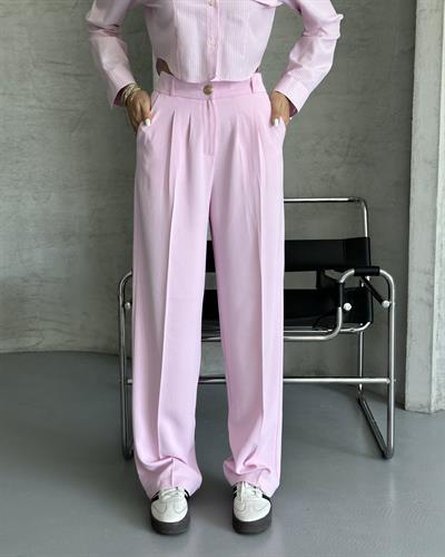 PİLELİ PALAZZO PANTOLON - PEMBE