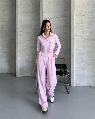 PİLELİ PALAZZO PANTOLON - PEMBE