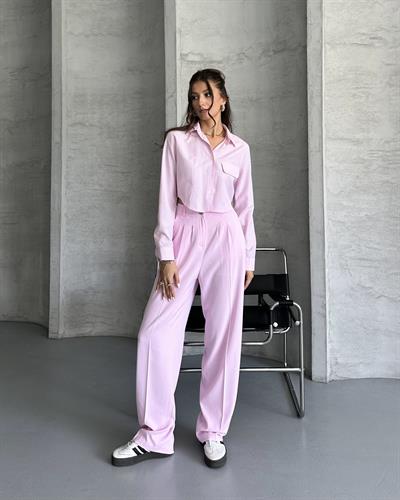 PİLELİ PALAZZO PANTOLON - PEMBE