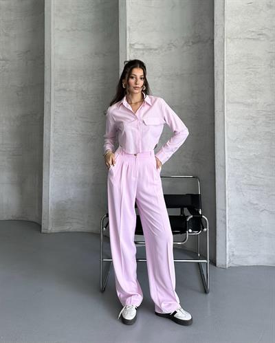 PİLELİ PALAZZO PANTOLON - PEMBE