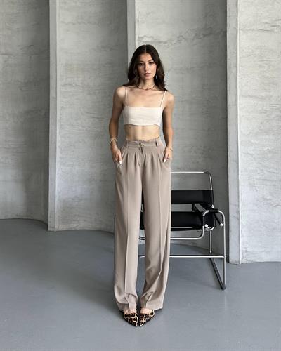 PİLELİ PALAZZO PANTOLON - VİZON 