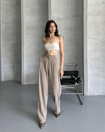 PİLELİ PALAZZO PANTOLON - VİZON 