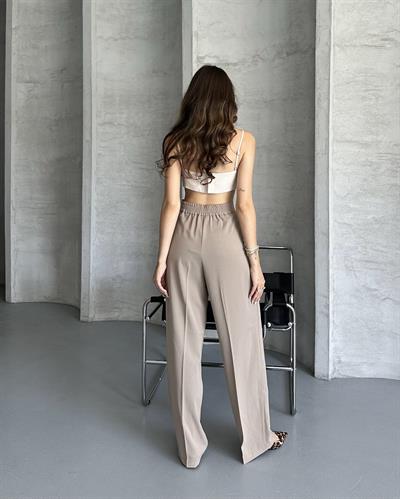 PİLELİ PALAZZO PANTOLON - VİZON 