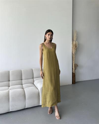 PREMİUM KOLSUZ ELBİSE -SAFRAN 