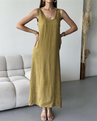 PREMİUM KOLSUZ ELBİSE -SAFRAN 