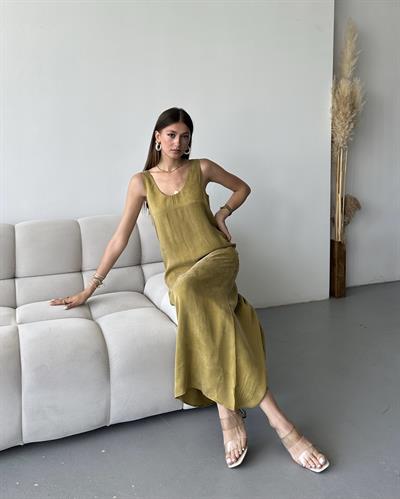 PREMİUM KOLSUZ ELBİSE -SAFRAN 