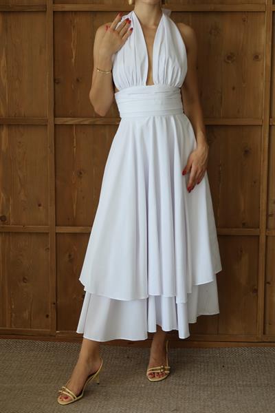 SIRTI AÇIK ELBİSE - BEYAZ