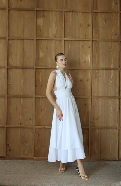 SIRTI AÇIK ELBİSE - BEYAZ