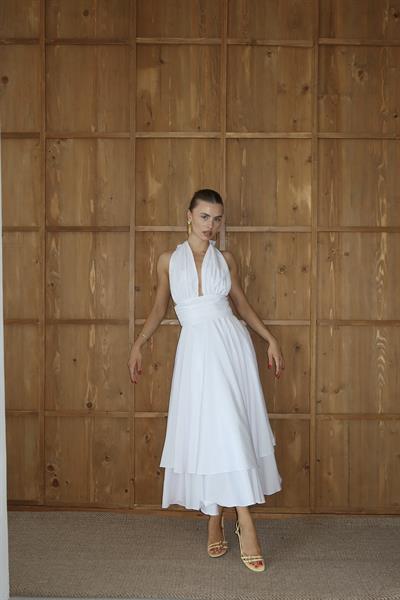 SIRTI AÇIK ELBİSE - BEYAZ