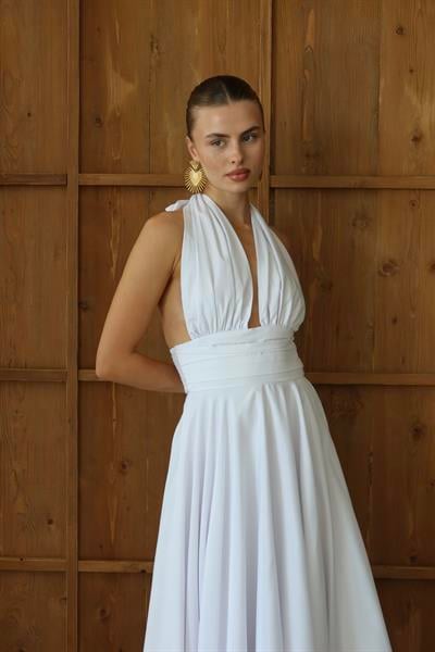 SIRTI AÇIK ELBİSE - BEYAZ