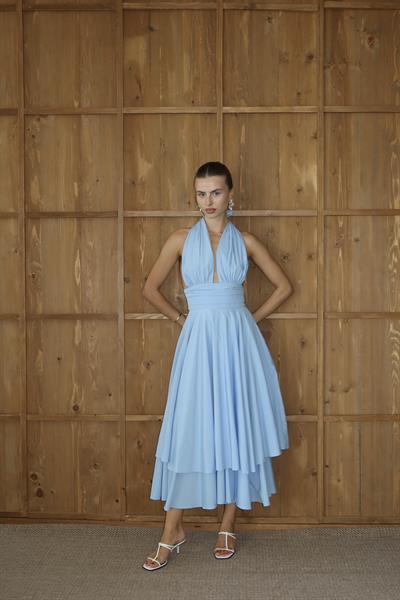 SIRTI AÇIK ELBİSE - MAVİ