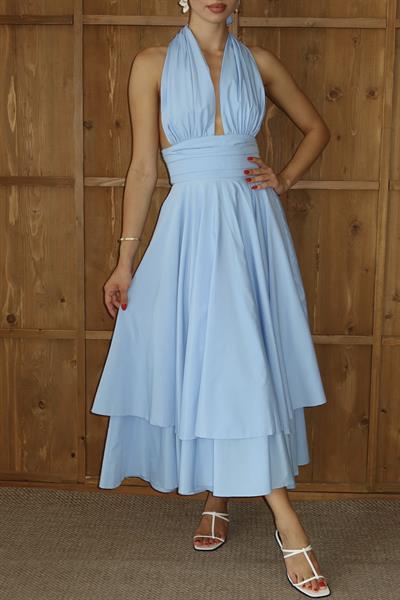 SIRTI AÇIK ELBİSE - MAVİ