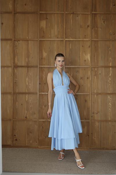 SIRTI AÇIK ELBİSE - MAVİ