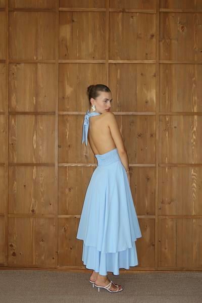 SIRTI AÇIK ELBİSE - MAVİ