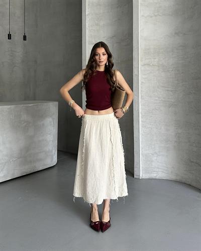 TERS DİKİŞ DETAYLI UZUN ETEK - BEJ 