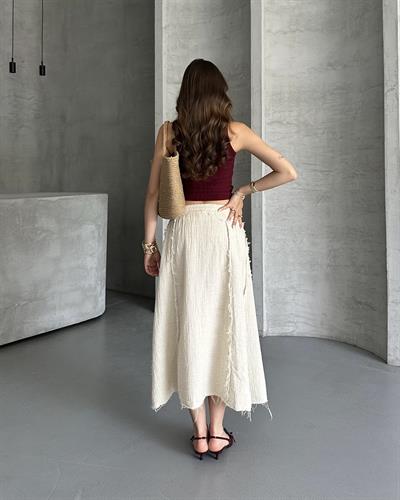 TERS DİKİŞ DETAYLI UZUN ETEK - BEJ 