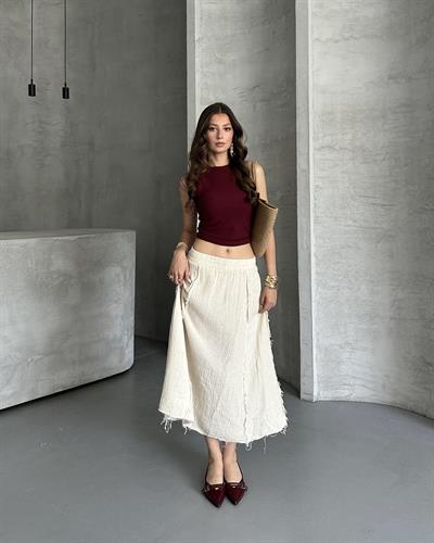 TERS DİKİŞ DETAYLI UZUN ETEK - BEJ 