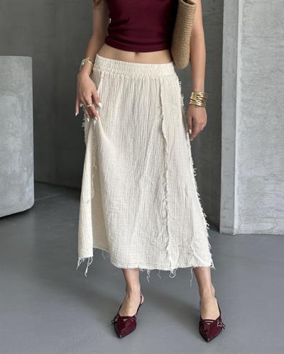 TERS DİKİŞ DETAYLI UZUN ETEK - BEJ 