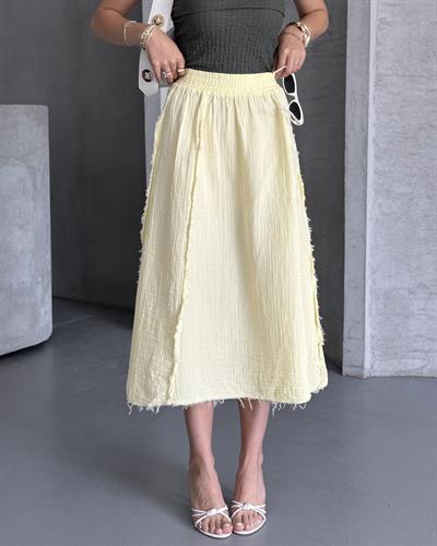 TERS DİKİŞ DETAYLI UZUN ETEK - SARI