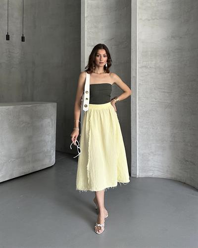 TERS DİKİŞ DETAYLI UZUN ETEK - SARI